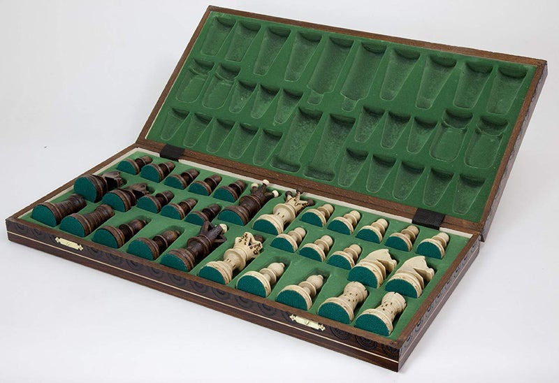 Wegiel Handmade European Ambassador Chess Set - Wooden 21 Inch Beech & Birch Board with Felt Base - Carved Hornbeam & Sycamore Wood Chess Pieces - Image 4